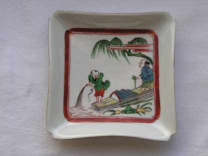 Square plate with two fishermen in a boat, 1690-1730