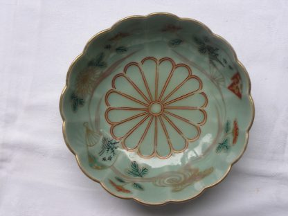 Celadon bowl with chrysanthemum and fans, 1740-1770 - Image 2